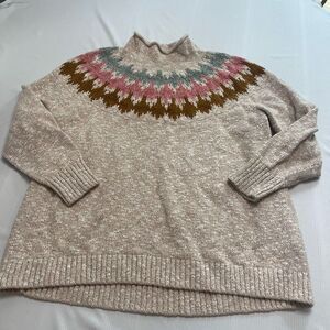 L.L. Bean Women's Sweater in Cream with Pink, Green, and Brown Accents